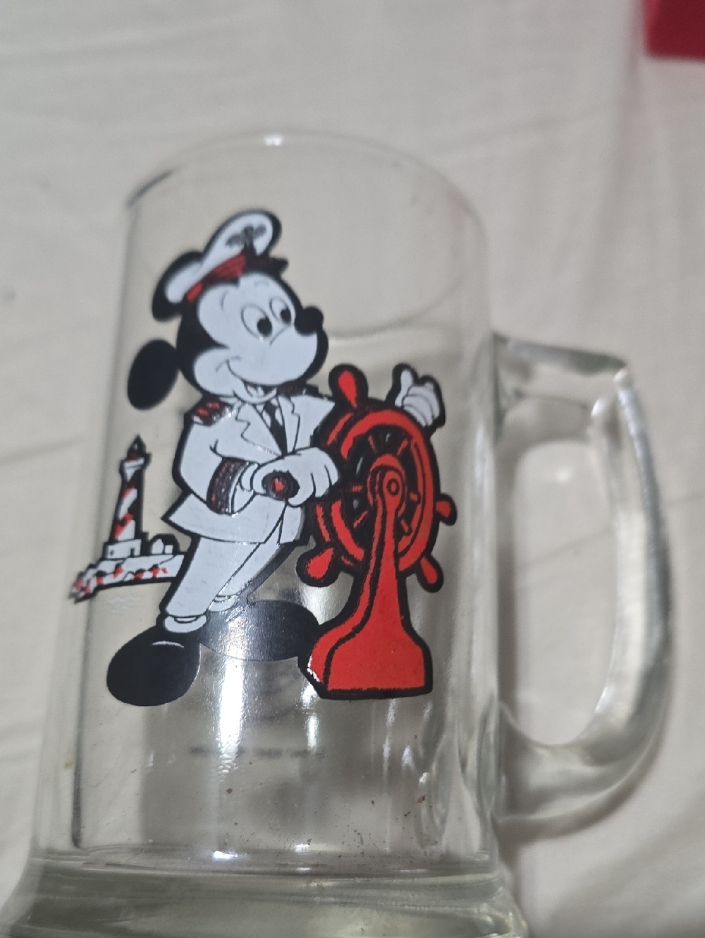 Mickey Mouse Captain Glass Beer Mug - Red, Black, White